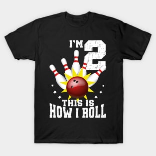 Bowling 2nd Birthday Bday Party Kids 2 years Old Bowler T-Shirt